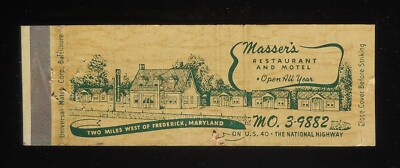 1950s FULL LENGTH Masser's Motel and Restaurant Open All Year Rt 40 Frederick MD