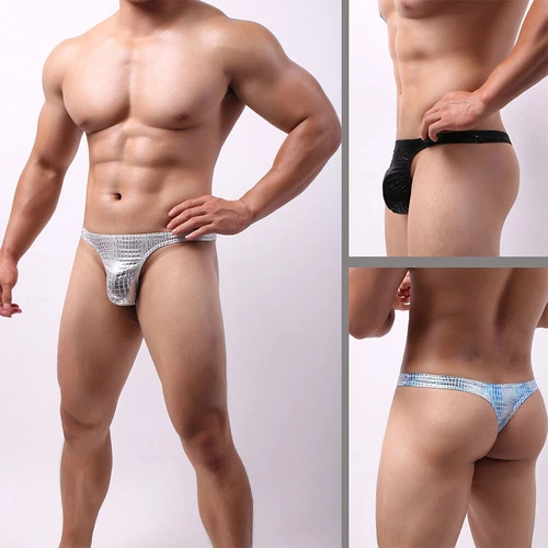 Men Faux Leather G-string Thong T-back Lingerie Briefs Sexy Underwear Panties US - Picture 4 of 25