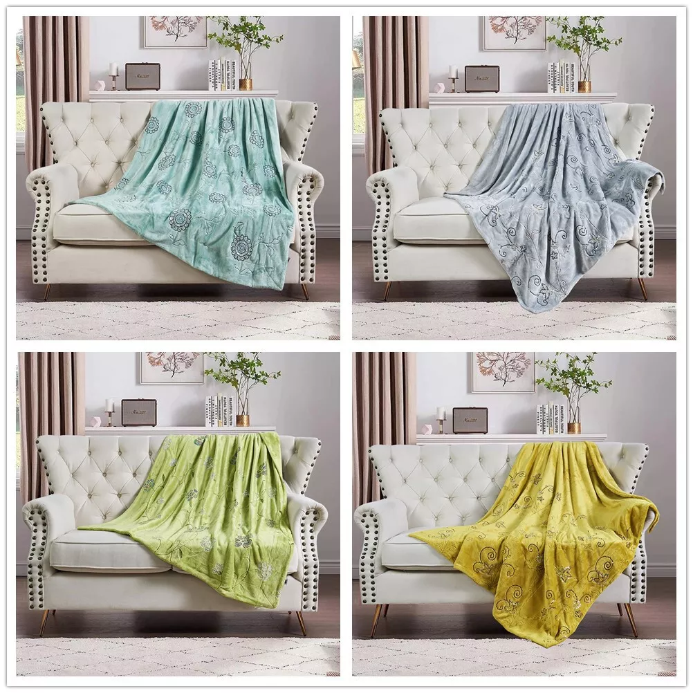 HST Sparkle Sequin Embroidered Throw Blanket for Couch Sofa Bed Soft Cozy Warm