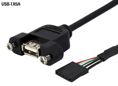 1ft. USB 2.0 A Female Panel Mount to Internal 5-Pin USB IDC Motherboard Header 