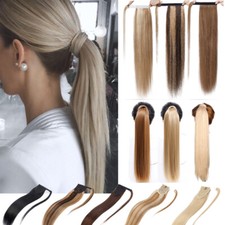 THICK Ponytail Clip In 100 Remy Human Hair Extensions Wrap Around Pony Tail G17