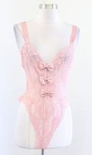 Vtg 90s Victorias Secret Gold Label Dusty Pink Sheer Silk Lace Bow Bodysuit Sz S