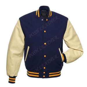 Varsity Letterman Baseball School College University Genuine Leather & Wool Cream/Navy Green Strips Varsity Letterman Baseball School College University Genuine Leather & Wool Cream/Navy Green Strips