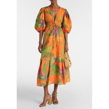 Anthropologie Farm Rio Orange Fresh Macaws Midi Dress Size XS $290 Colorful