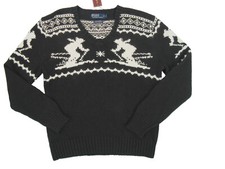 NEW Vintage Polo Ralph Lauren Ski Skier Sweater Black Cotton  Cashmere Slim Fi