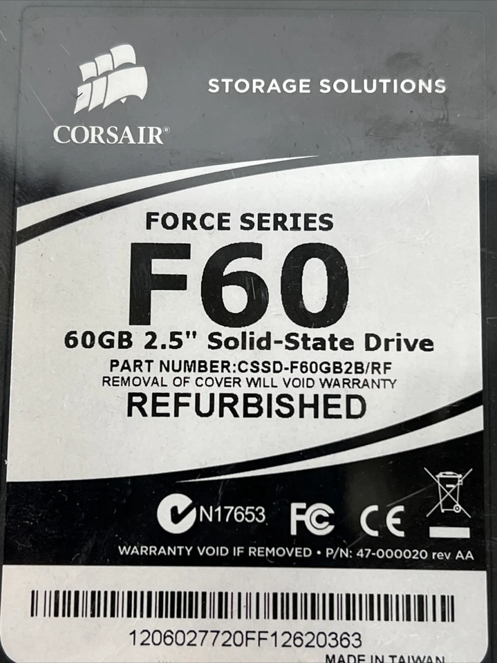 Corsair CSSD-F60GB2B-RFF60 2.5" 60GB Internal Solid State Drive REFURBISHED - Image 2 of 3