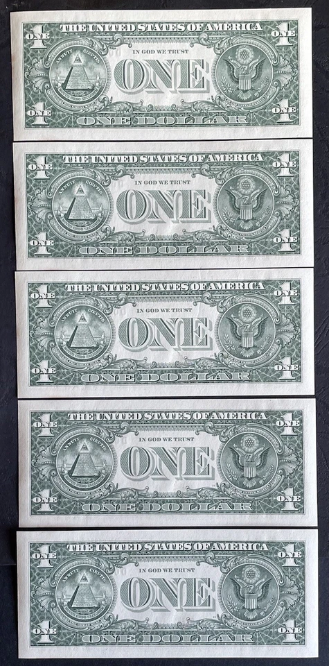 $1 USA Replacement Star Notes(*) D 02630481-485 2003 Unc Minor Foxing - Image 2 of 2