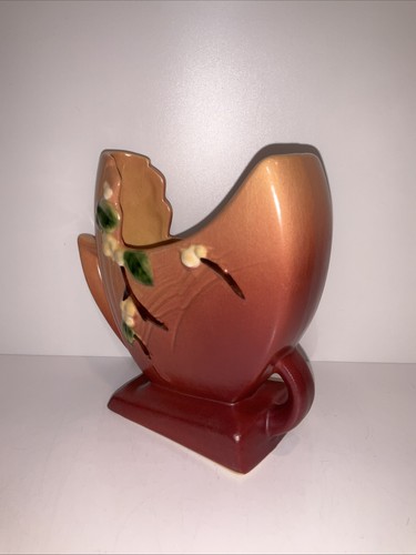 Gorgeous Roseville Pottery Signed Snowberry 1947 Mid Century Modern Fan Vase - Picture 2 of 12