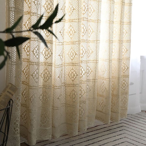Cortina transparente hueca de encaje de ganchillo estilo retro luz sala dormitorio cortina cortina - Imagen 22 de 25