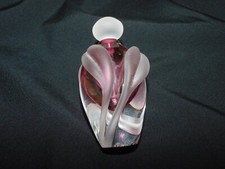 WILLIAM GLASNER SIGNED STUDIO ART GLASS CRANBERRY FROSTED LEAVES PERFUME BOTTLE