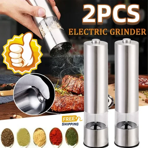 2PCS Electric Salt Pepper Grinder Mill Shakers Set Adjustable Stainless Steel US