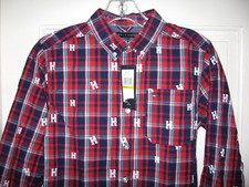 NEW TOMMY HILFIGER Boys SZ 12-14 Red Blue Plaid Button Down Dress Shirt NWT