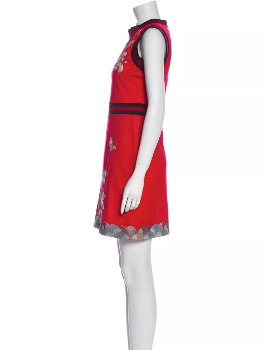 Gucci red dress with silver floral embroidery size M