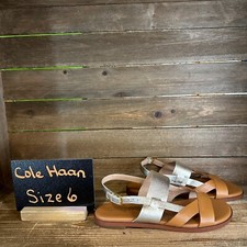 New Womens Cole Haan Fawn Brown Gold Leather Strappy Slingback Sandals 6 B
