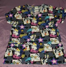 Theme DC Wonder Woman Superheroes Womens Medical Scrub Top XSmall