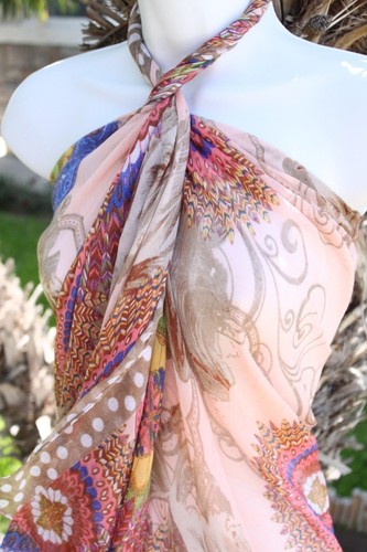 Vintage Inspired Floral Sheer Sarong Cover-Up Shawl Scarf Skirt Dress Beach Wrap - Picture 3 of 11