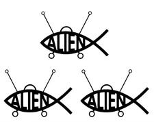 Alien Fish Three Pack Black Vinyl Decals - Car Truck Windows Decal laptop
