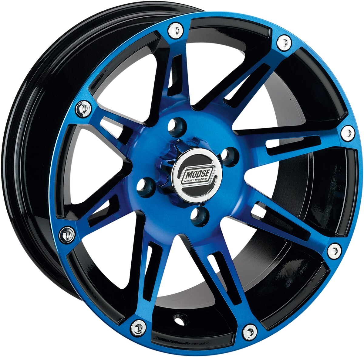 Moose Blue & Black 12x7 387X ATV/UTV Front Wheel 4/156, 4+3 Offset
