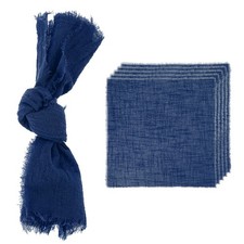 6Pcs 16.5x16.5Inch Handmade Cotton Cloth Napkins with Fringe, Dark Blue