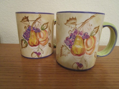 2 passende Zrike handbemalte "Toskanische Früchte" Kaffeetassen/Becher KOSTENLOSER VERSAND gebraucht - Bild 1 von 10