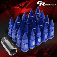 J2 M12X1.25 7075 ALUMINUM 25MM OD/80MM 20PCS SPIKED CAP LUG NUT W/ADAPTER BLUE