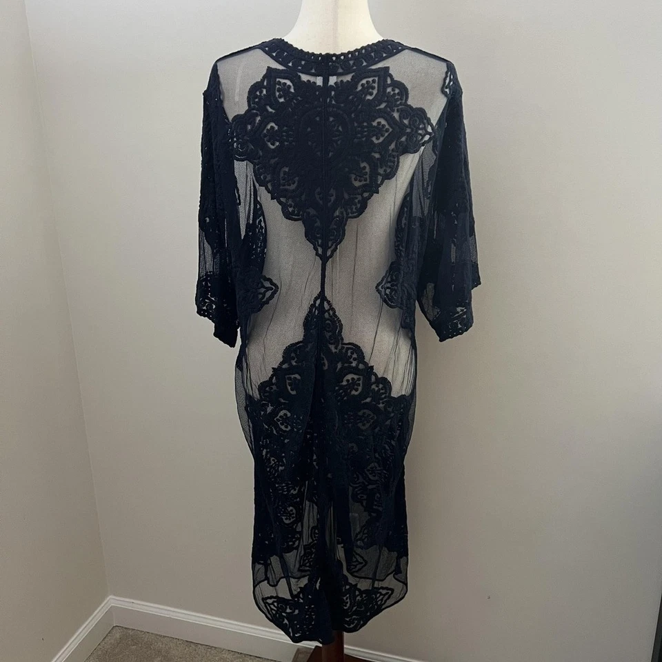 刺绣和服掸子女式 L XL 蕾丝透明异想天开 Fairycore 波西米亚 — 第 2/4 张图片