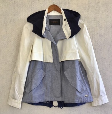 Nice! Coach Color Block Blue White Black Rain Hood Windbreaker Jacket Sz L A6