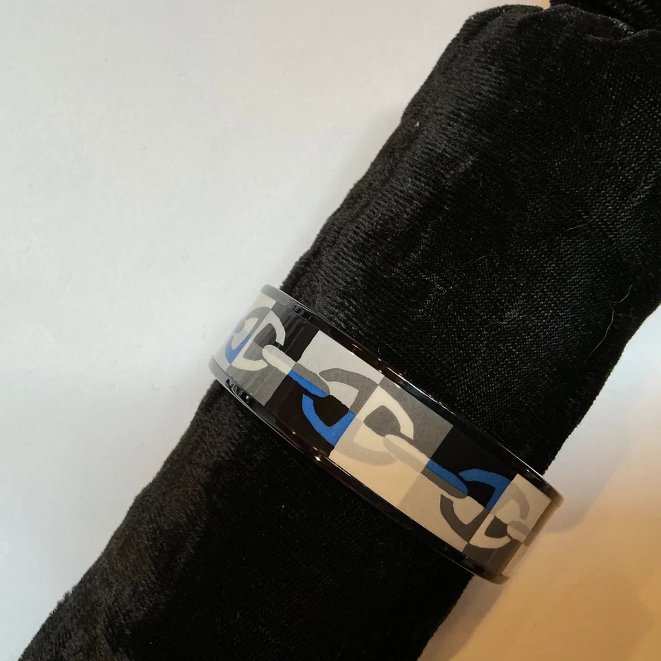 HERMES эмаль PM 65 широкий браслет браслет черный ободок, черный, белый и синий - Изображение 3 из 4