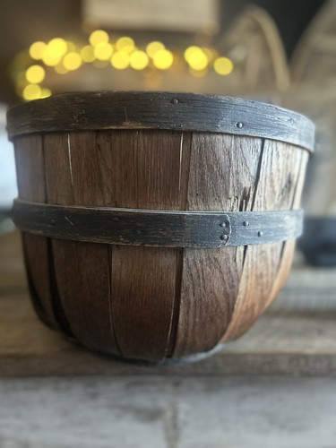 AAFA ANTIQUE EARLY PRIMITIVE FARMHOUSE  HARVEST APPLE GATHERING WOOD BUCKET - Picture 5 of 11