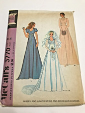 BRIDAL WEDDING DRESS PATTERN Vtg 1970's McCalls 3770 Sz 14 Uncut Factory Fold