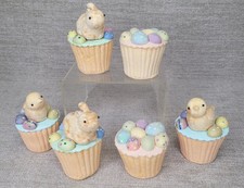 Set of 6 Decorative Faux Fake Cupcakes Spongy Easter Spring Decor Chicks Bunny