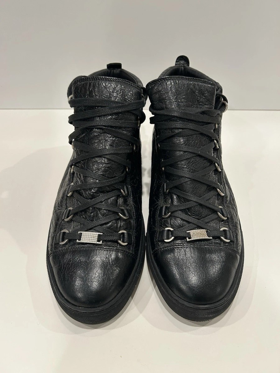 Balenciaga Arena Black Men 10 43 Leather High Top Sneakers Shoes