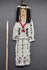 Vintage Large 70s Hand Made Woven Macrame Native American Man Wall Hanging