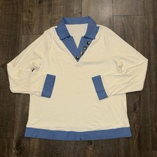 Blusa de punto acanalado de mezclilla con retazos XXL para mujer estilo polo náutico preppy resort