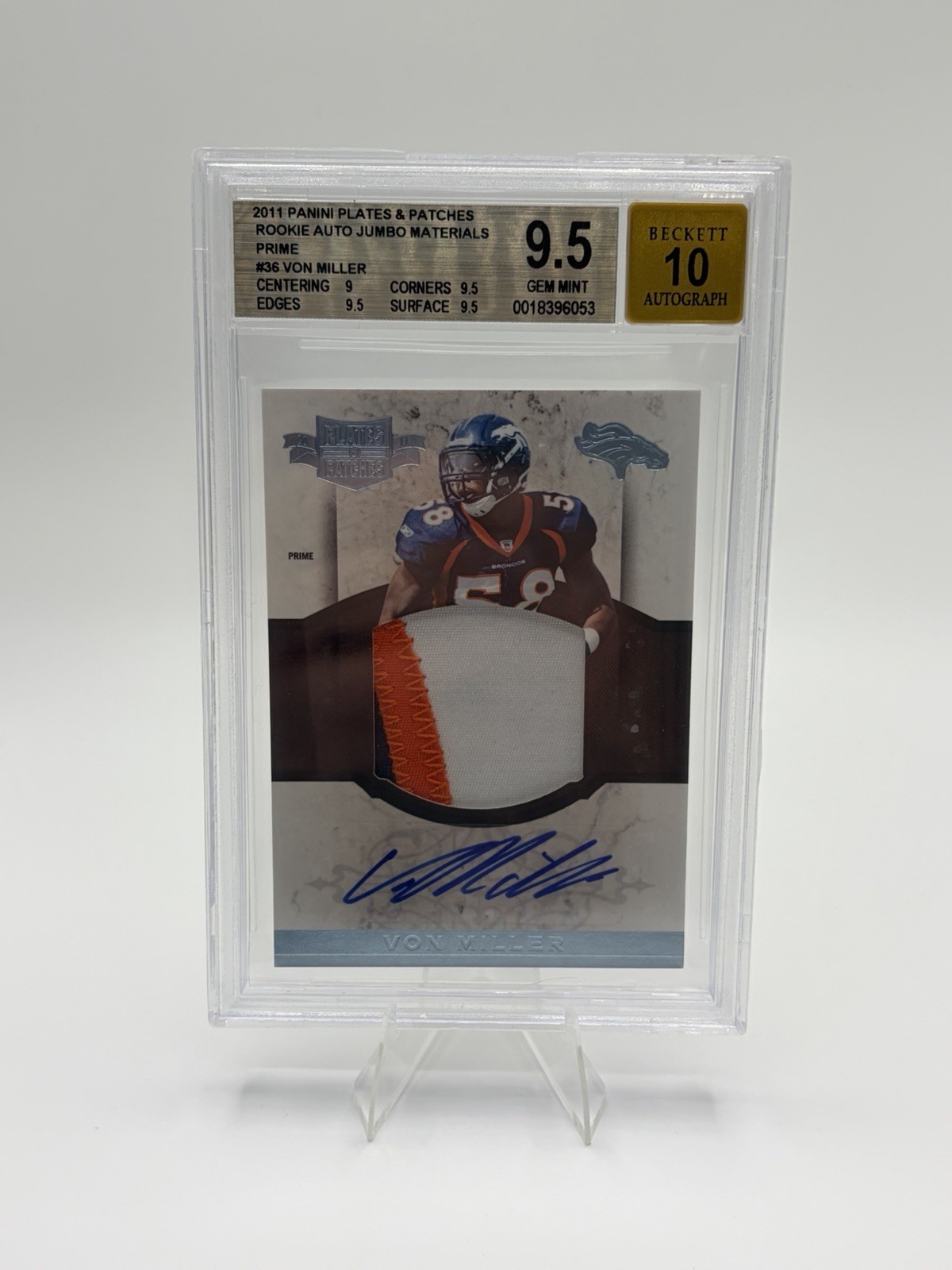 Von Miller Panini Plates & Patches Rookie Autographed Jumbo Materials #36 Prime