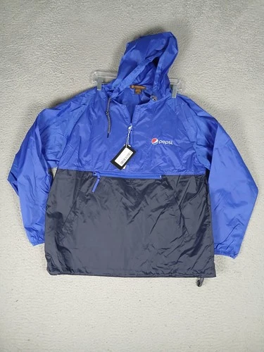 Harriton M750 Packable Windbreaker Jacket Mens M Blue Black Colorblock Hooded - product listing photo