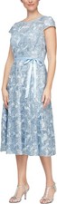 Alex Evenings Dress A Line Tea Length Embroidered Women sz 8 Blue NEW NWT AE5