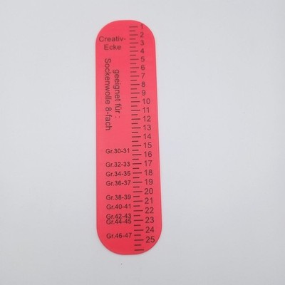 Sockenlineal 8 fach Größe 30 bis 47 Rot Schrift Schwarz Creativ Ecke