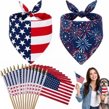 4th of July Dog Bandana American Flags Set - 2 Large, Patriotic