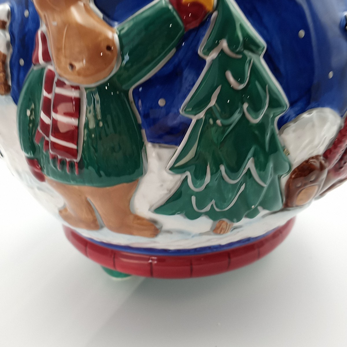 St. Nicholas Square Winter Friends Cookie Jar, Snowman, cabin, moose, 10 1/2" T