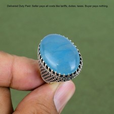 Sterling Silver Oval Aquamarine Stone Promise New Year Wife Bezel Wedding Ring