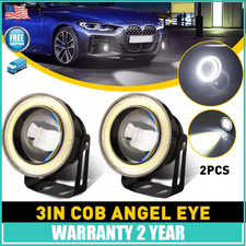 2x 3" White Inch COB LED Fog Lights Projector Car Angel Eyes Halo Ring DRL Bulbs
