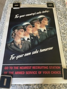 Vintage US Navy Recruiting Poster Vintage Women In The Service Size 34” X 23”