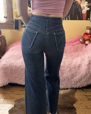Vintage 70s High Rise XS S 24 Land Lubber Bell Bottoms Dark Wash Flares