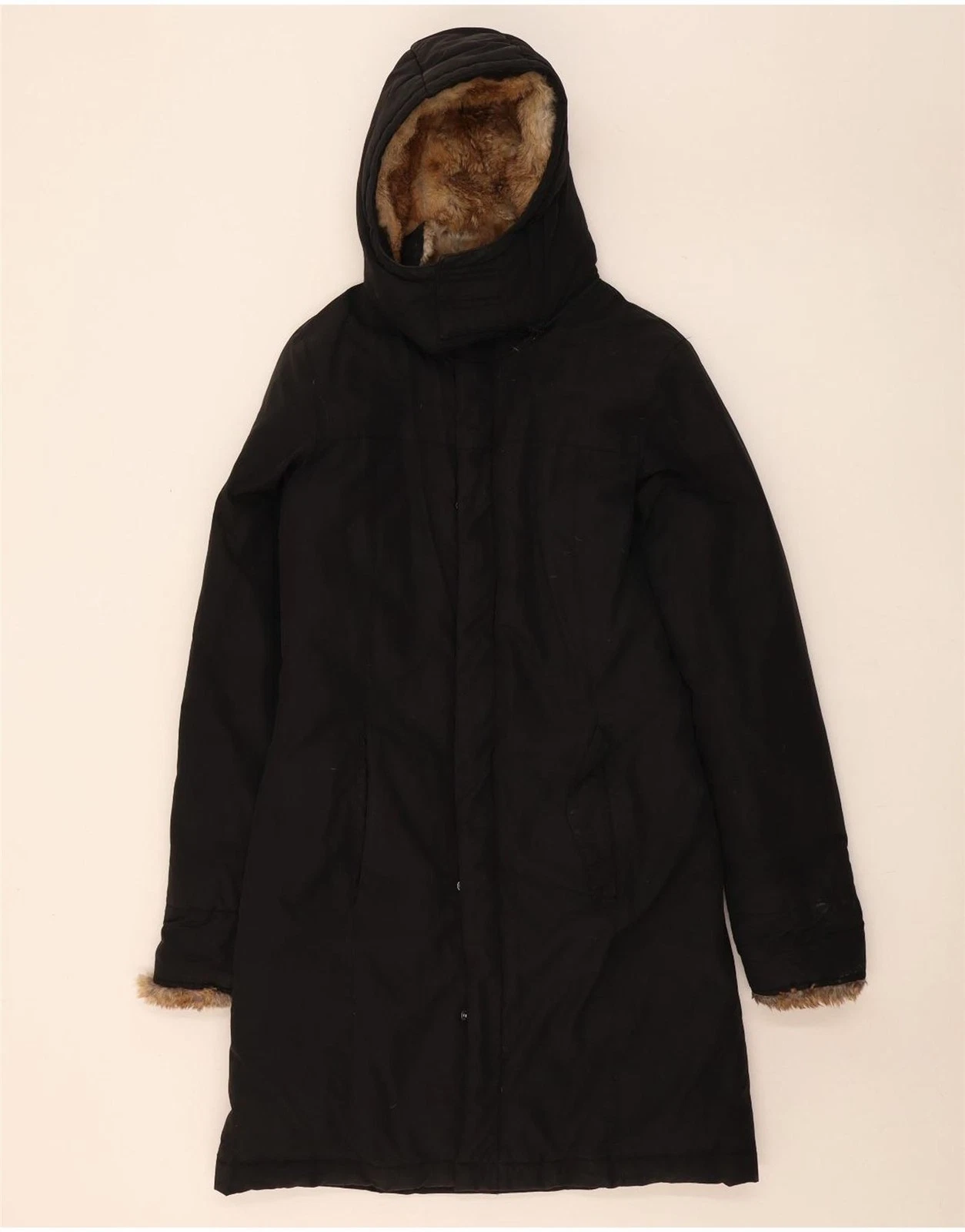 Woolrich Mens Hooded Padded Coat UK 36 Small Black Cotton BS19