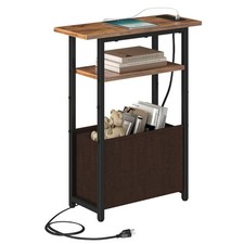Narrow Side Table with Charging Station, Small End Table for Small Spaces, Sk...