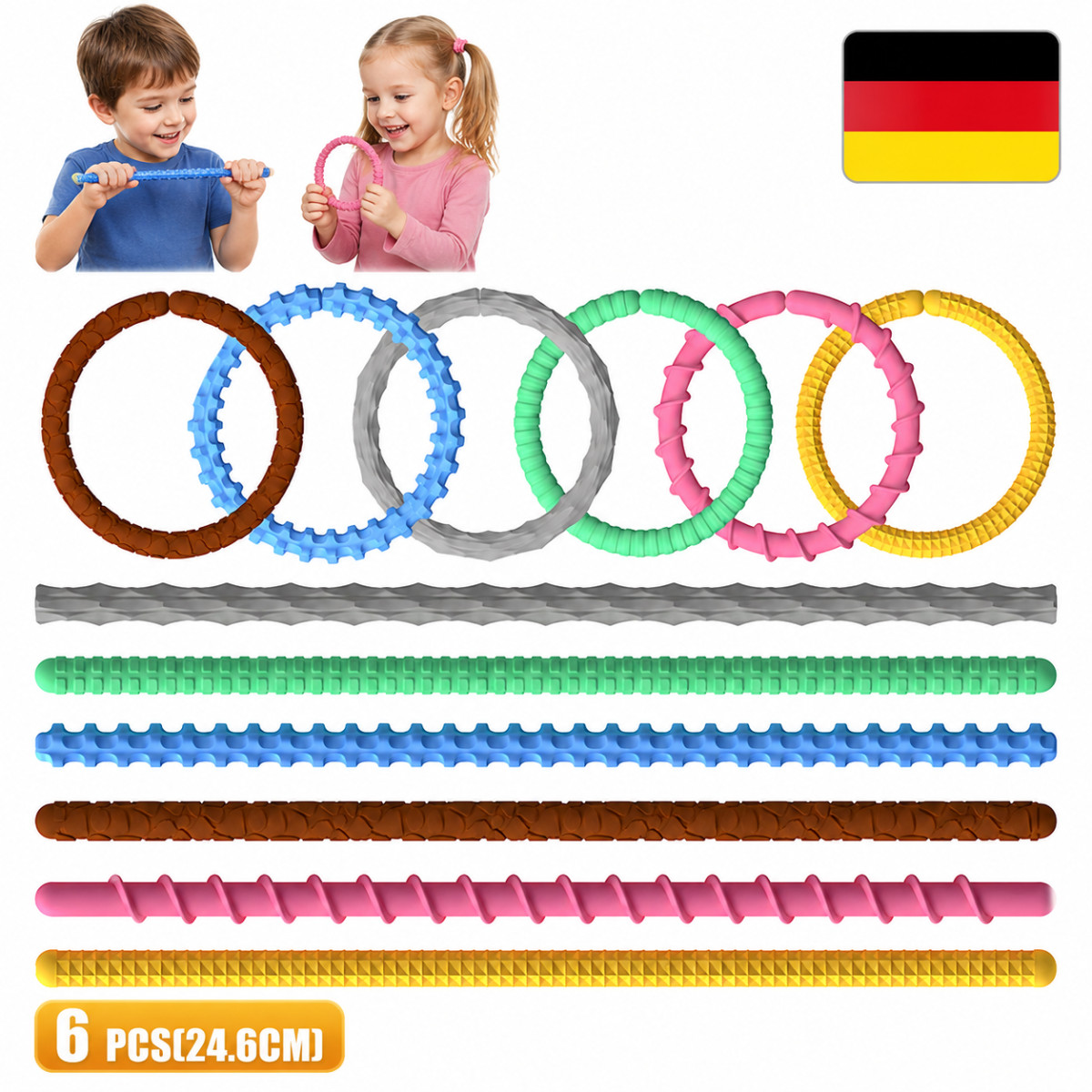 Antistress Fidget Toys 6 Pezzi Giocattolo Fidget Anelli Sensoriali Silicone Girevole