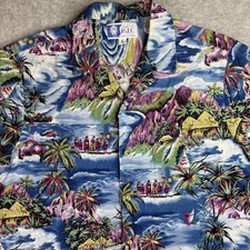 Vintage RJC Hawaiian Aloha Camp Shirt Mens L Tiki Floral Island Hula USA READ