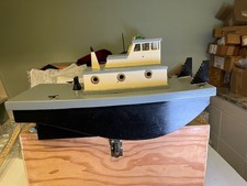 wood tug push boat RC handmade with case vintage antique