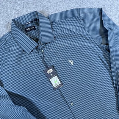U.S. Polo Assn Shirt Mens 16-16.5 32/33 Green Check Dress Shirt Long Sleeve